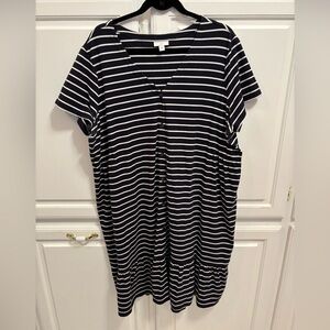 J. Jill Tier Dark Blue Ivory Striped Button Front Knit Dress Women’s Size 2X